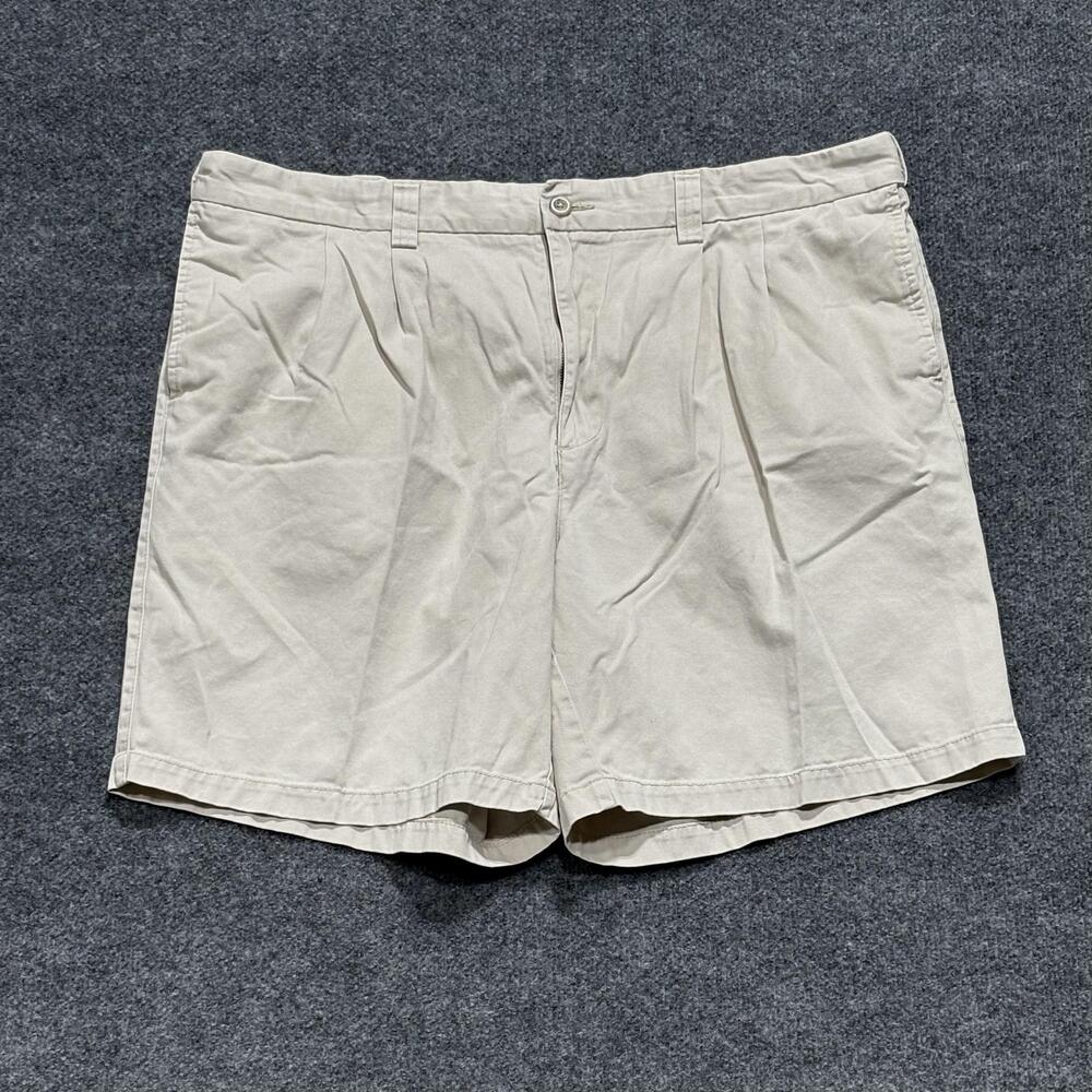 Harbor Bay Shorts Mens 42 Tan Khaki Pleated Chino 100% Cotton Casual Big Tall